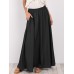 Women Pure Color Elastic Waist Simple Swing Skirts With Pocket