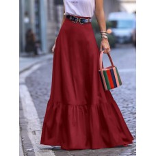 Solid Pleated Ruffle Hem Side Pockets Skirts For Women