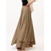 Casual Solid Color High Waist Pleated Irregular Hem Holiday Swing Maxi Skirts