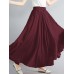 Women Big Swing Solid Color Elastic Waist Loose Casual Long Skirt