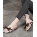 Vintage Lace Up Flat Shoes Brown Cowhide Leather Slippers