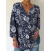 Print Button Long Sleeve Casual Blouse