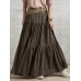 Solid Color Big Swing Elastic Waist Pleated Casual Long Skirt For Women