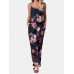 Flower Print Drawstring Pocket Strap Jumpsuit For Women